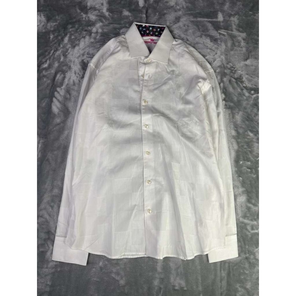 Bertigo Men's White Cotton Long Sleeve Button Down Shirt Checkered Sz Med